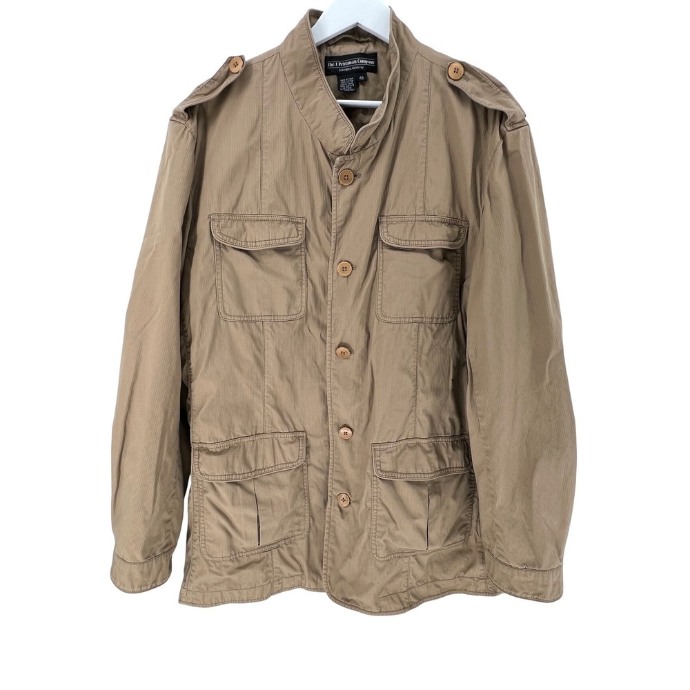 J Peterman Company Safari Field Jacket Mens 46 XL Tan Cotton Utility Heritage